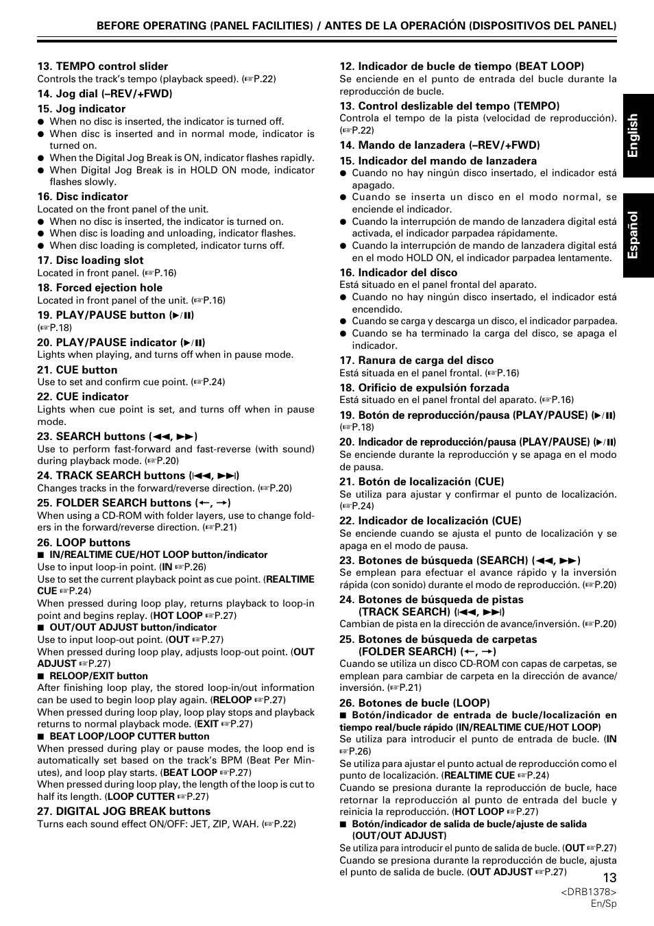 English espa ñ ol | Pioneer CDJ-200 User Manual | Page 13 / 48