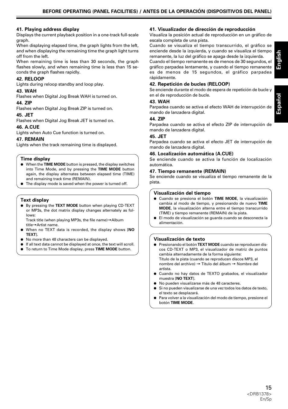 English espa ñ ol | Pioneer CDJ-200 User Manual | Page 15 / 48