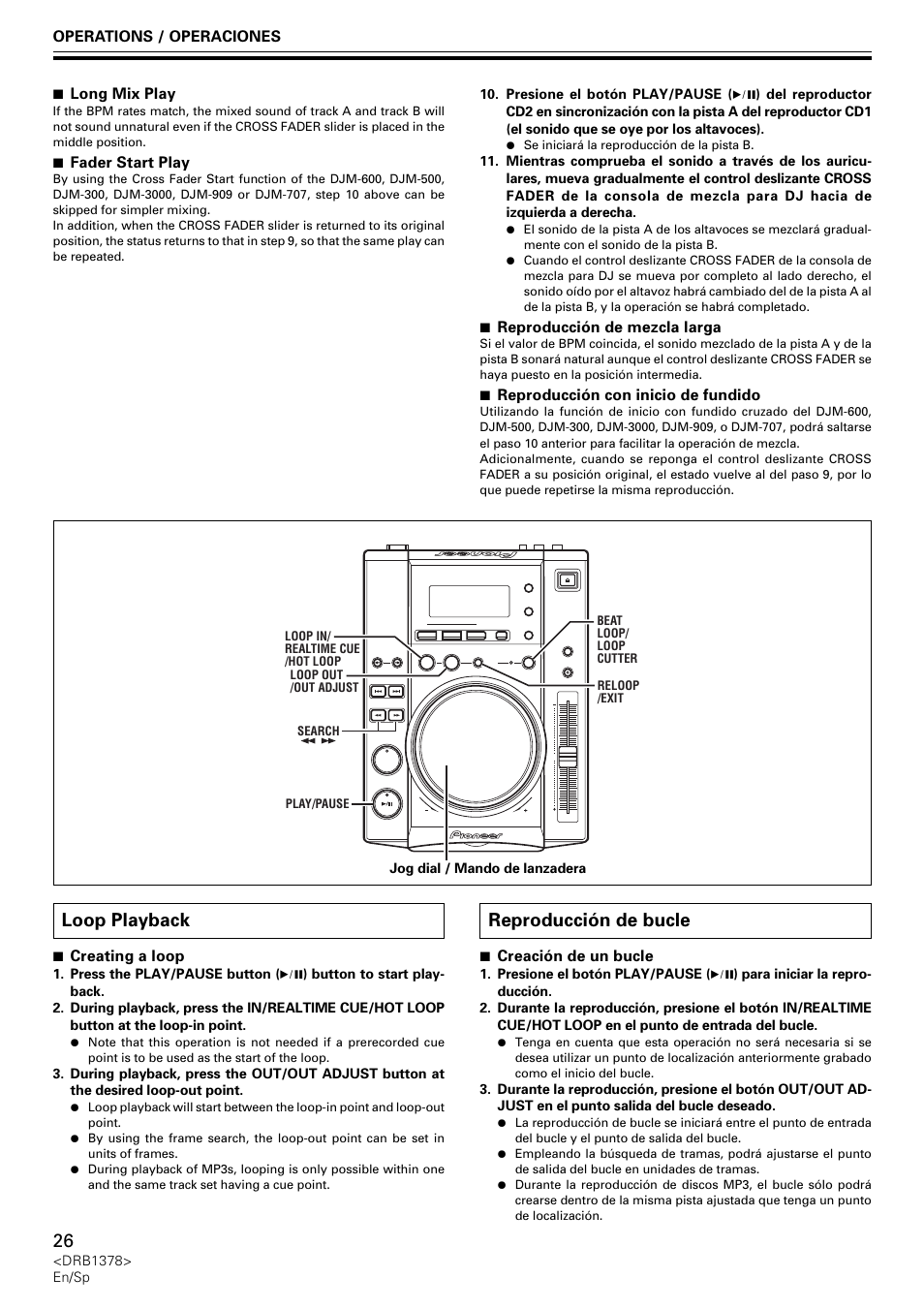 Loop playback, Reproducción de bucle | Pioneer CDJ-200 User Manual | Page 26 / 48