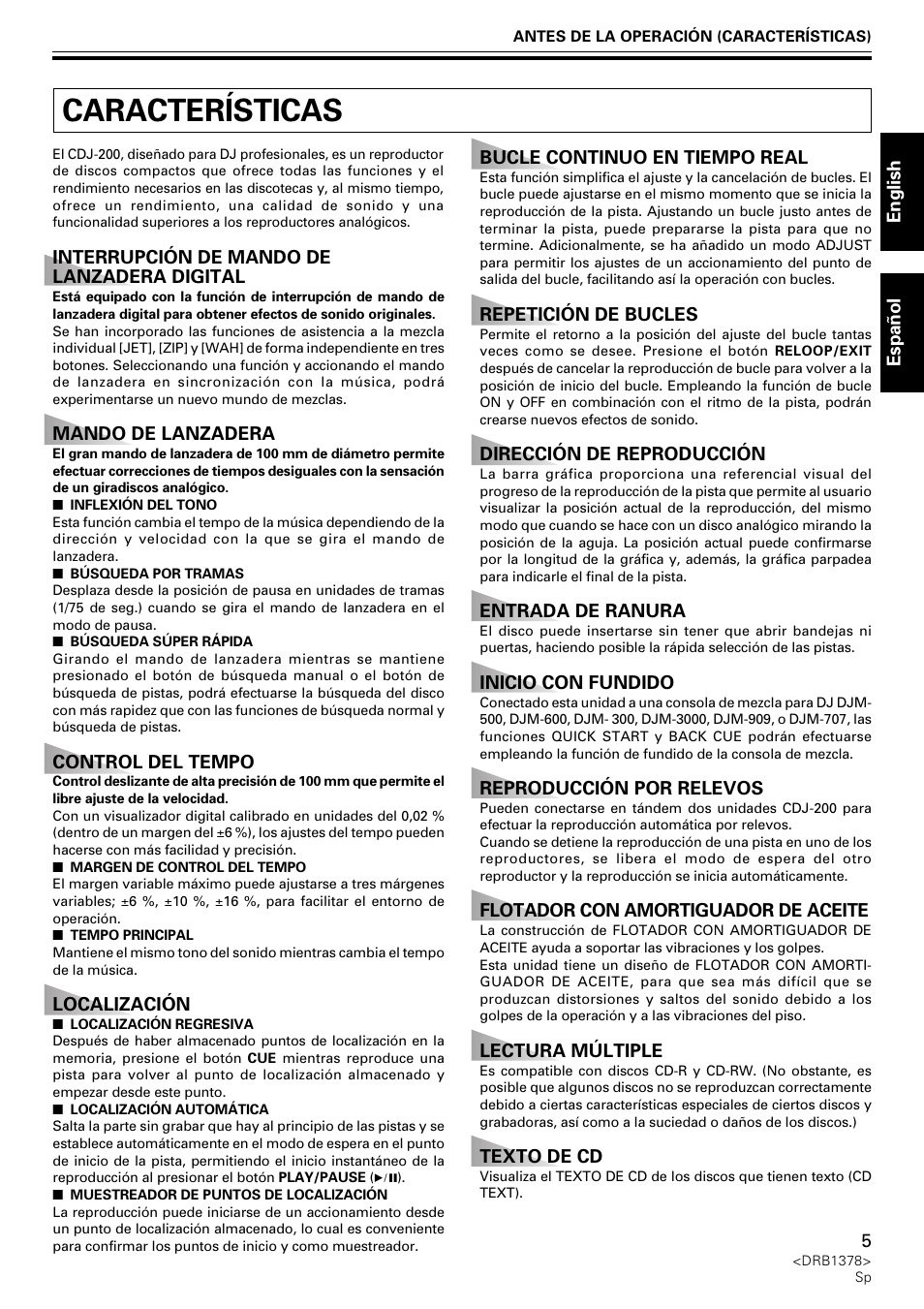 Características | Pioneer CDJ-200 User Manual | Page 5 / 48