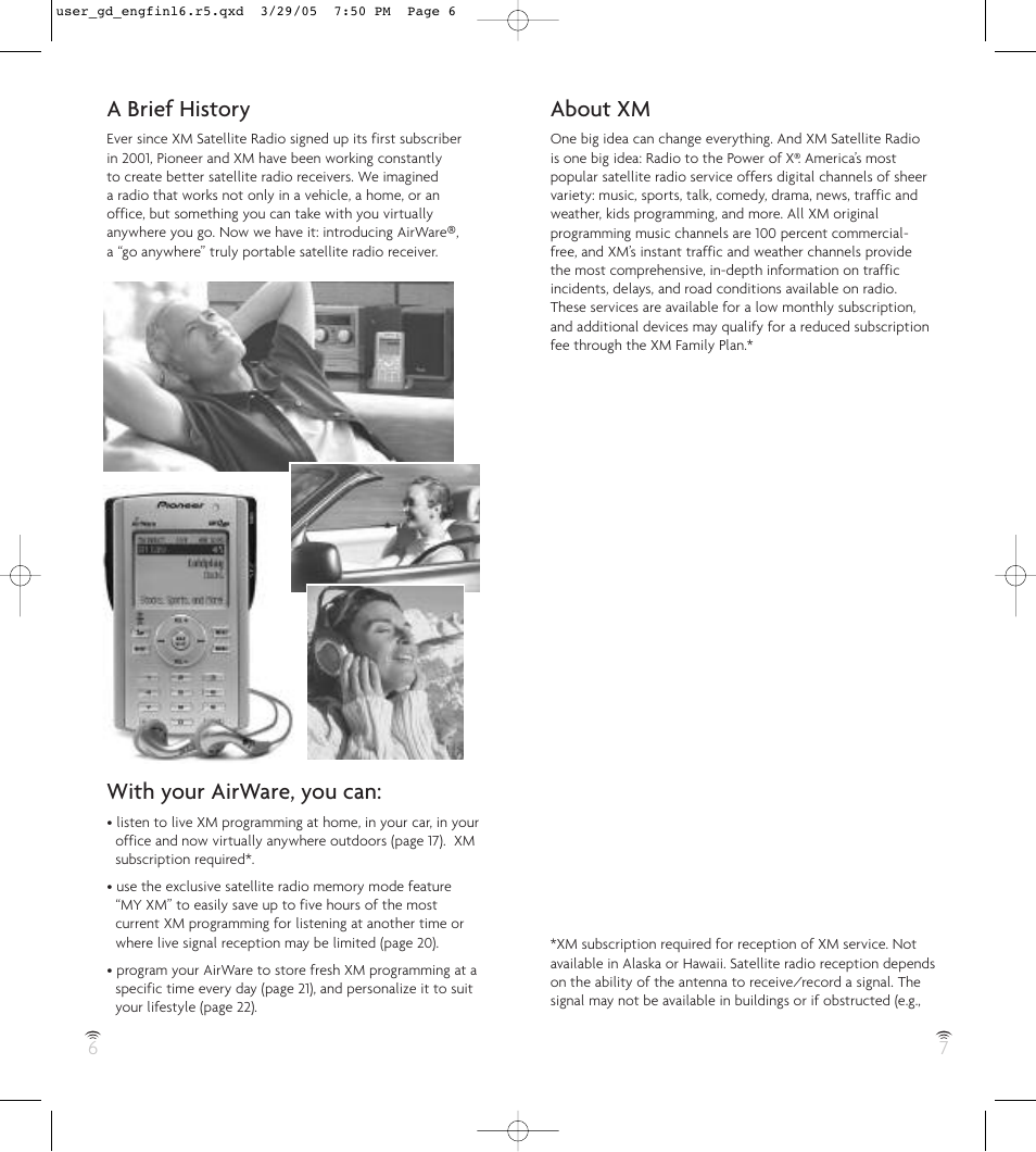 A brief history, About xm, A brief history about xm | With your airware, you can | Pioneer GEX-AIRWARE1 User Manual | Page 4 / 23