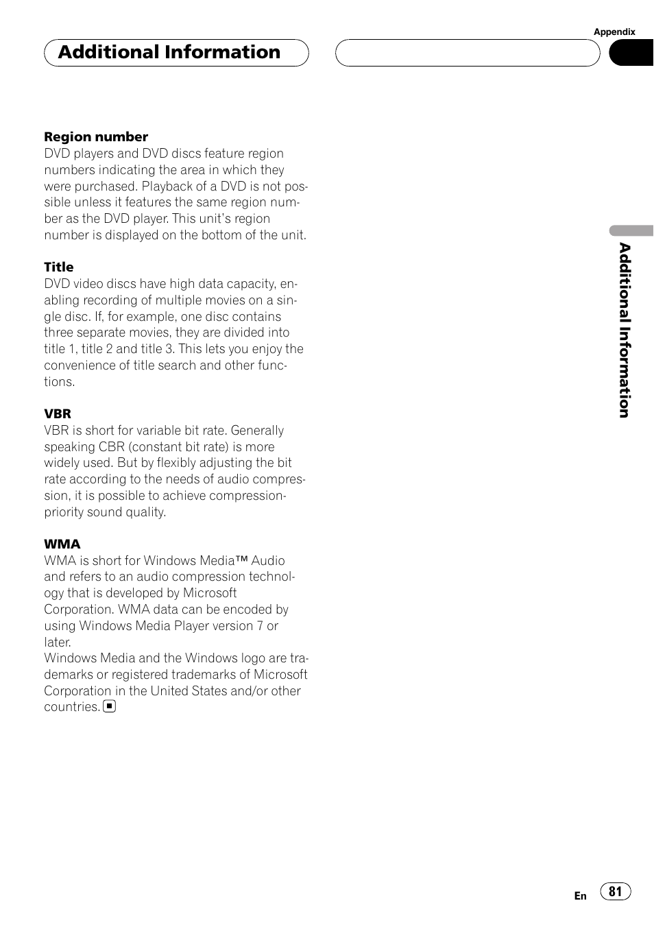 Additional information | Pioneer AVH-P4900D User Manual | Page 81 / 85
