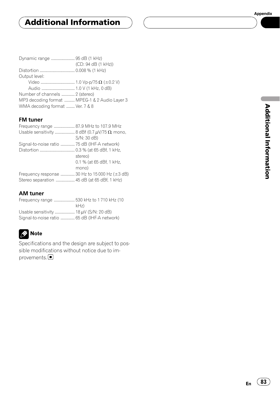 Additional information | Pioneer AVH-P4900D User Manual | Page 83 / 85