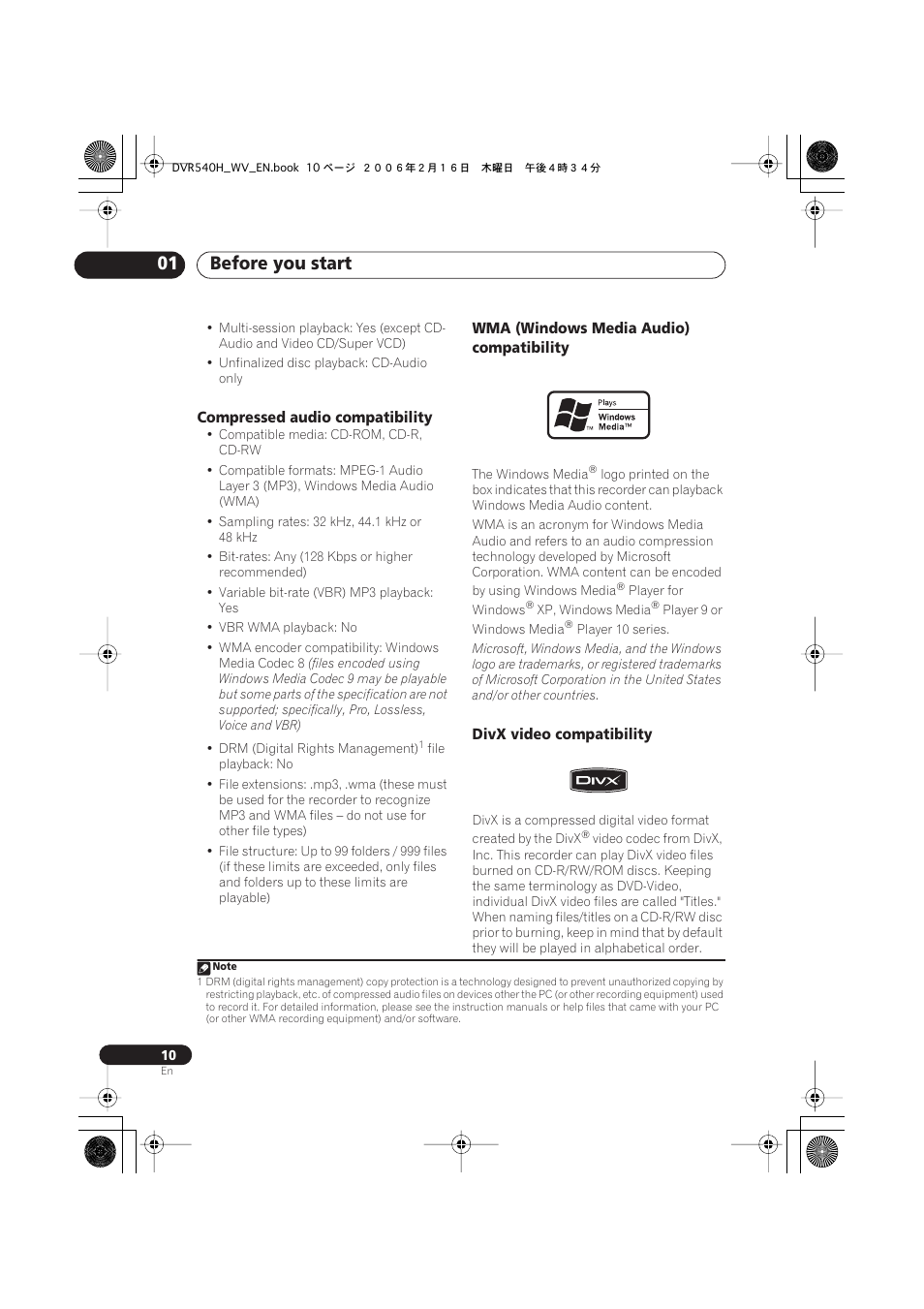 Before you start 01 | Pioneer DVR-440H-S User Manual | Page 10 / 144