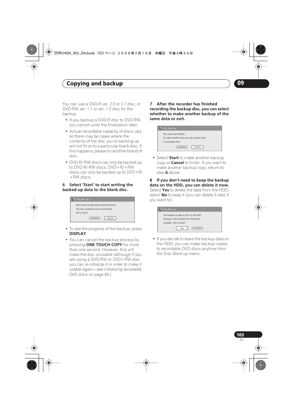 Copying and backup 09 | Pioneer DVR-440H-S User Manual | Page 103 / 144