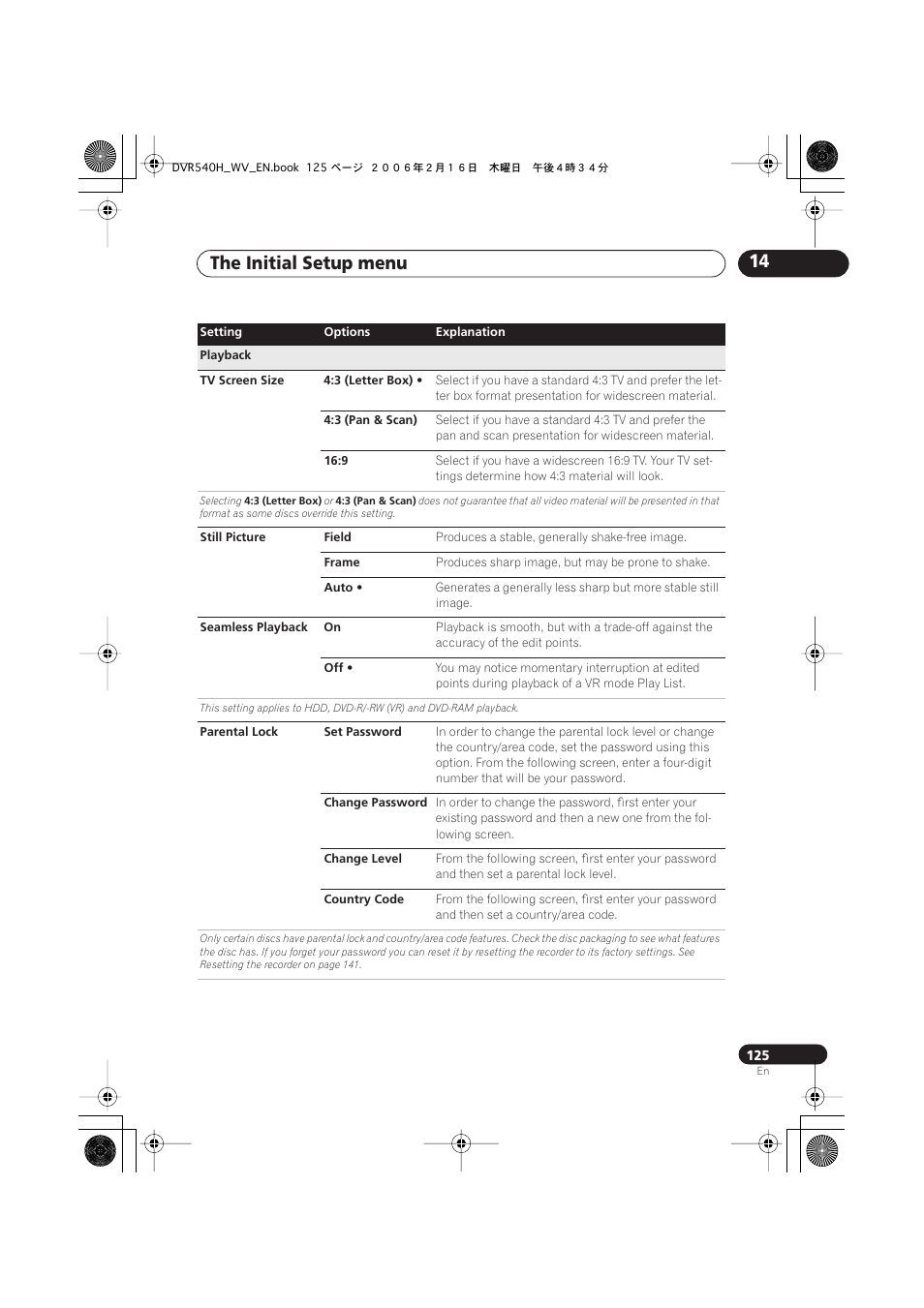 The initial setup menu 14 | Pioneer DVR-440H-S User Manual | Page 125 / 144