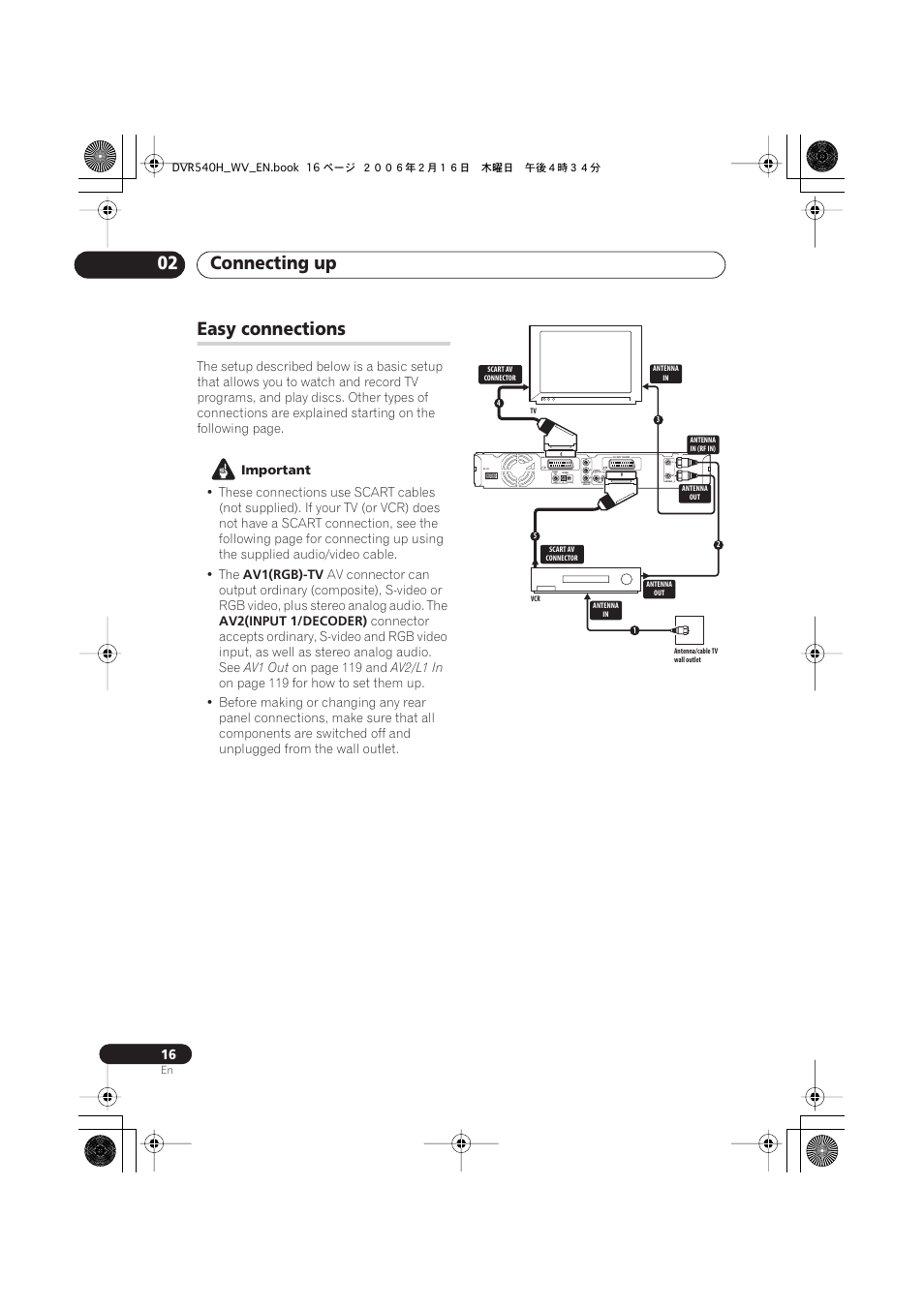 Easy connections, Connecting up 02, Coaxial in | Output | Pioneer DVR-440H-S User Manual | Page 16 / 144