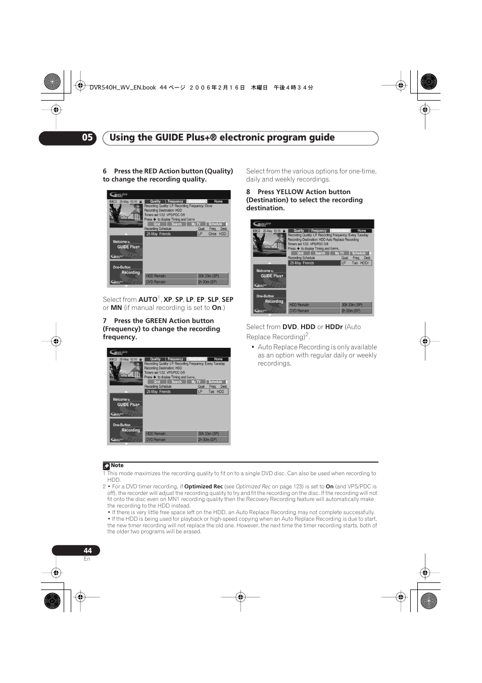 Using the guide plus+® electronic program guide 05 | Pioneer DVR-440H-S User Manual | Page 44 / 144