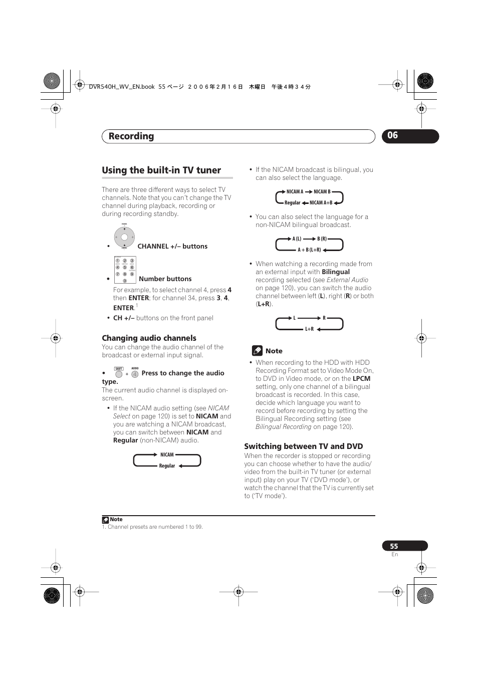 Using the built-in tv tuner, Recording 06 | Pioneer DVR-440H-S User Manual | Page 55 / 144