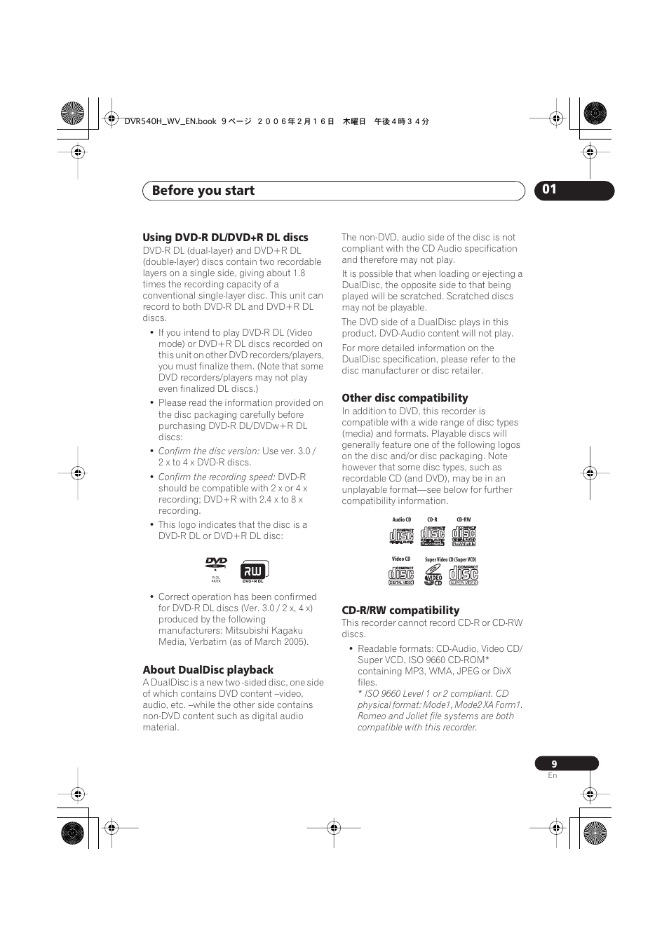 Before you start 01 | Pioneer DVR-440H-S User Manual | Page 9 / 144