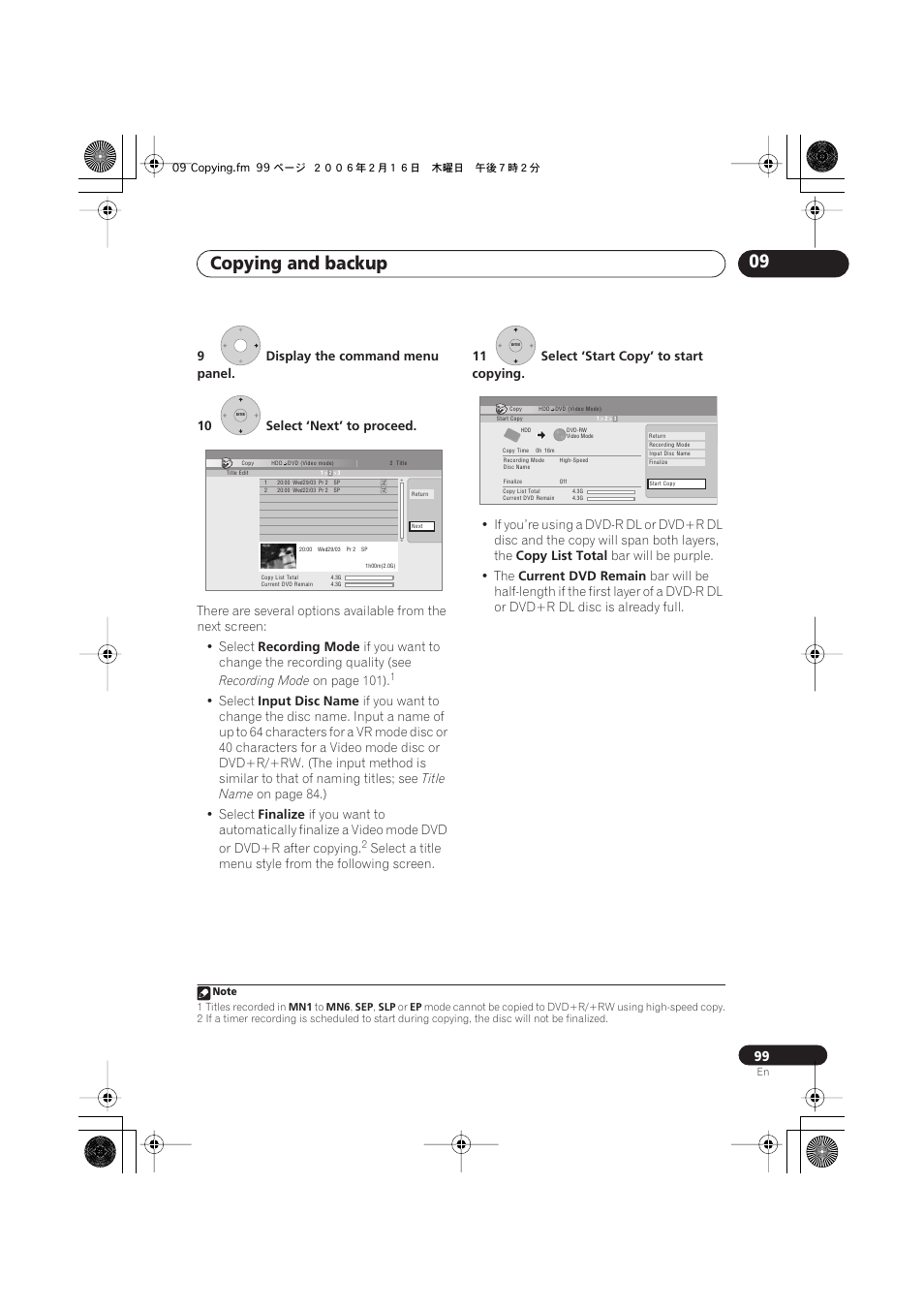 Copying and backup 09 | Pioneer DVR-440H-S User Manual | Page 99 / 144