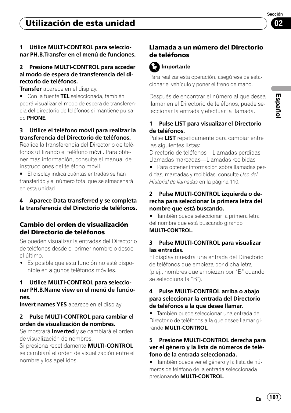 Utilización de esta unidad | Pioneer DEH-P85BT User Manual | Page 107 / 144