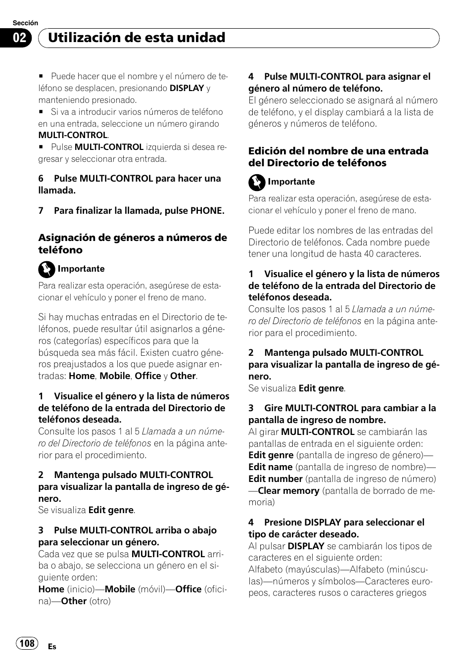 Utilización de esta unidad | Pioneer DEH-P85BT User Manual | Page 108 / 144