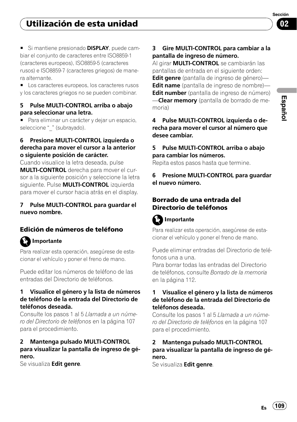 Utilización de esta unidad | Pioneer DEH-P85BT User Manual | Page 109 / 144