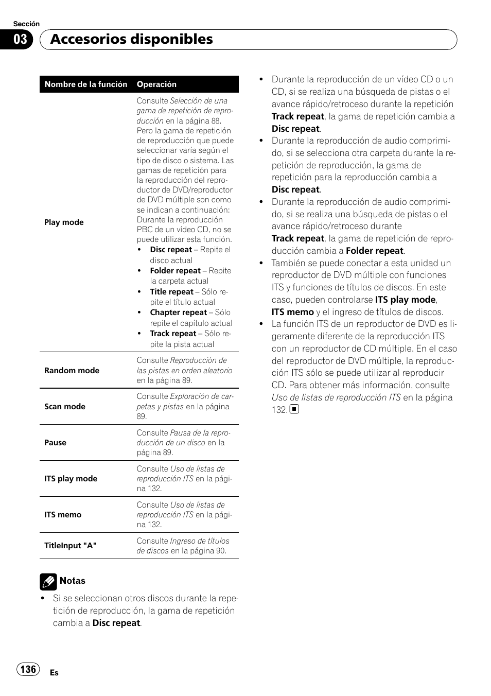 Accesorios disponibles | Pioneer DEH-P85BT User Manual | Page 136 / 144
