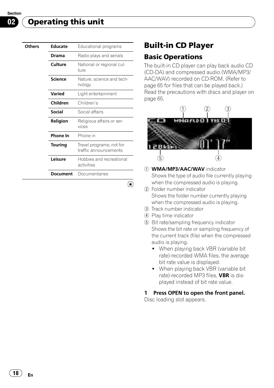 Built-in cd player, Basic operations 18, Operating this unit | Basic operations | Pioneer DEH-P85BT User Manual | Page 18 / 144