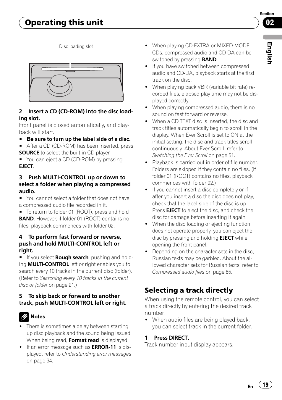 Selecting a track directly 19, Operating this unit, Selecting a track directly | Pioneer DEH-P85BT User Manual | Page 19 / 144