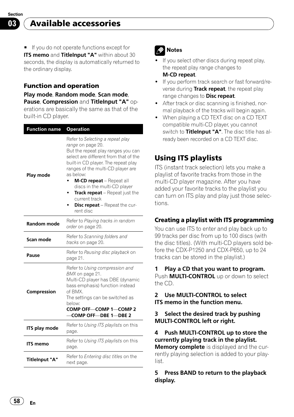 Using its playlists 58, Available accessories, Using its playlists | Pioneer DEH-P85BT User Manual | Page 58 / 144