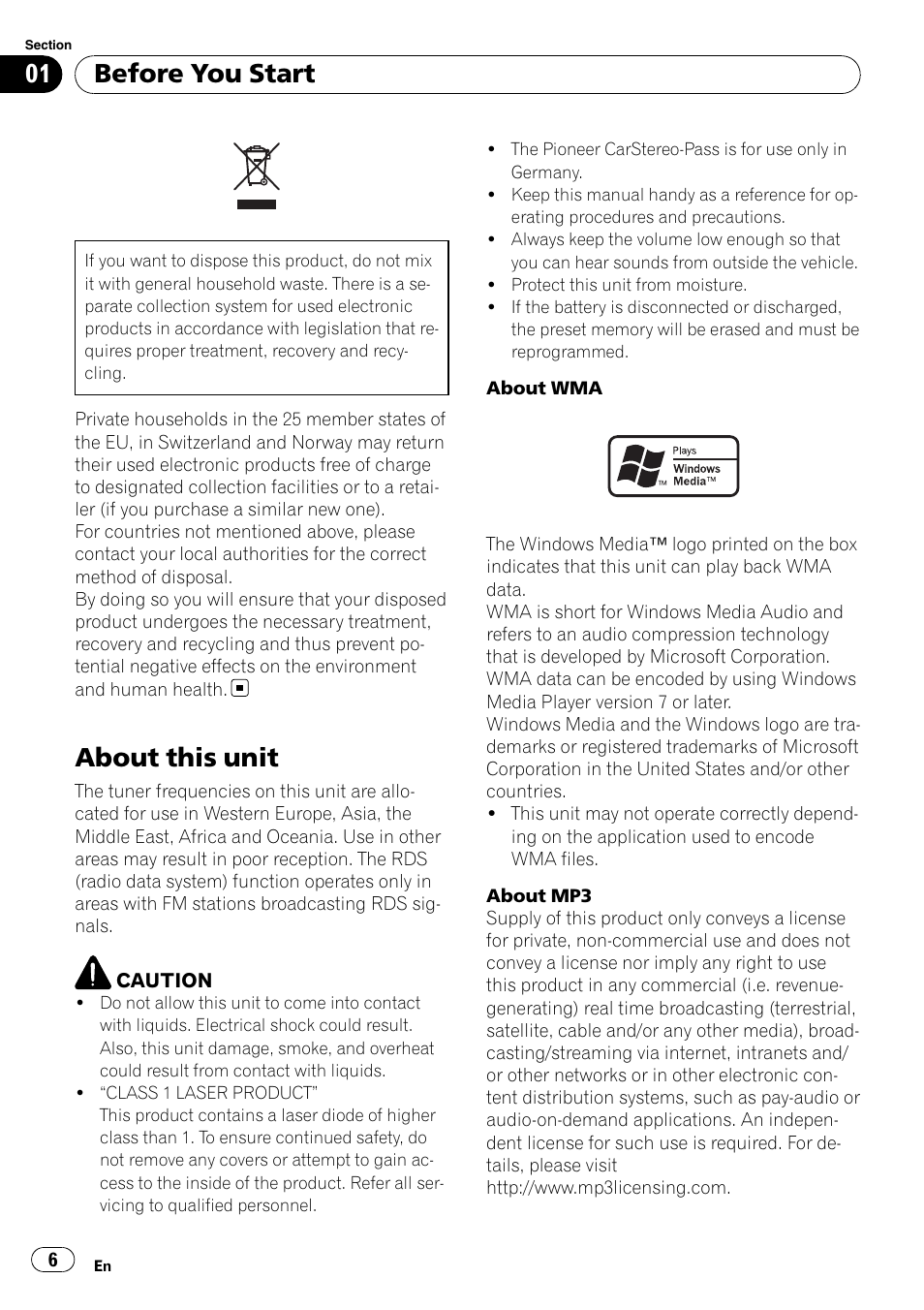 Before you start, About this unit | Pioneer DEH-P85BT User Manual | Page 6 / 144