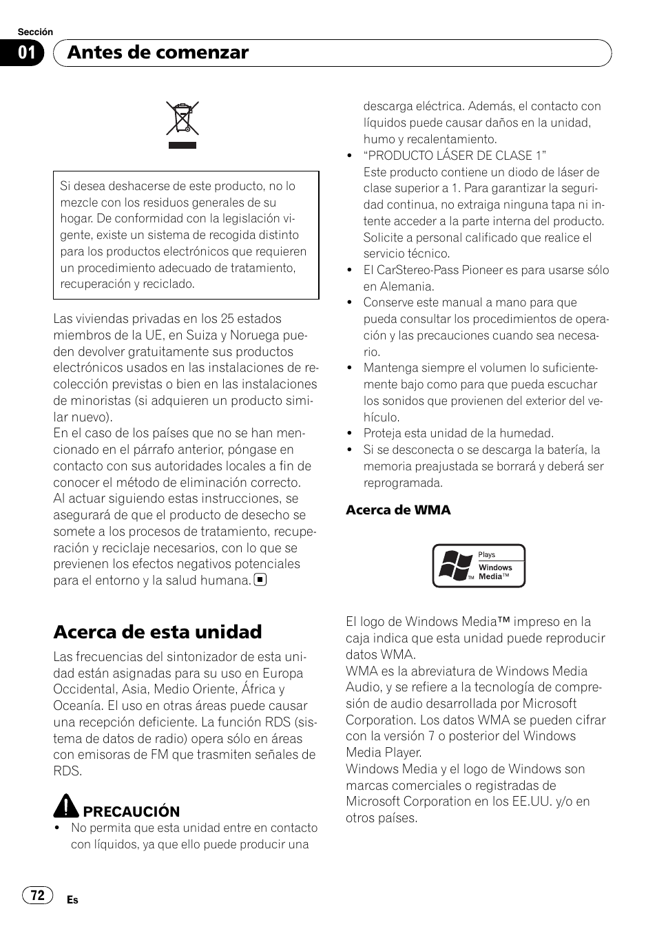 Antes de comenzar, Acerca de esta unidad | Pioneer DEH-P85BT User Manual | Page 72 / 144