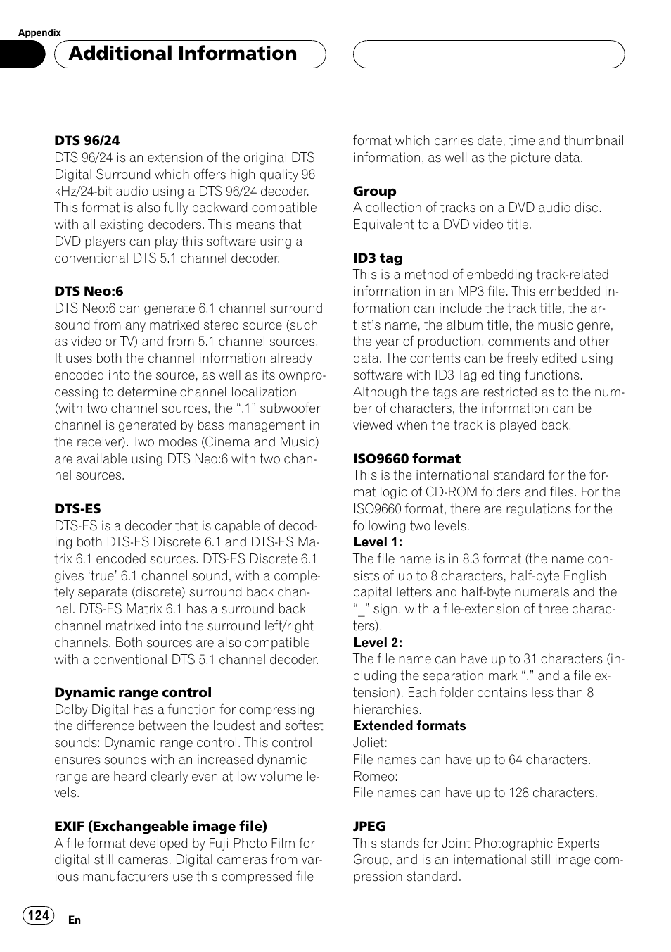 Additional information | Pioneer SUPERTUNERIIID+ AVH-P7850DVD User Manual | Page 124 / 132