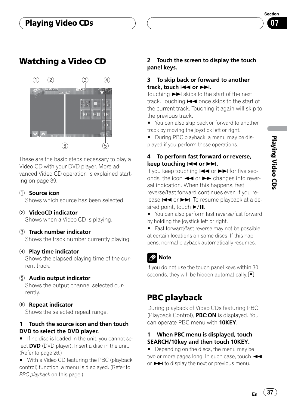 Playing video cds watching a video cd, Pbc playback, Watching a video cd on | Watching a video cd, Playing video cds | Pioneer SUPERTUNERIIID+ AVH-P7850DVD User Manual | Page 37 / 132