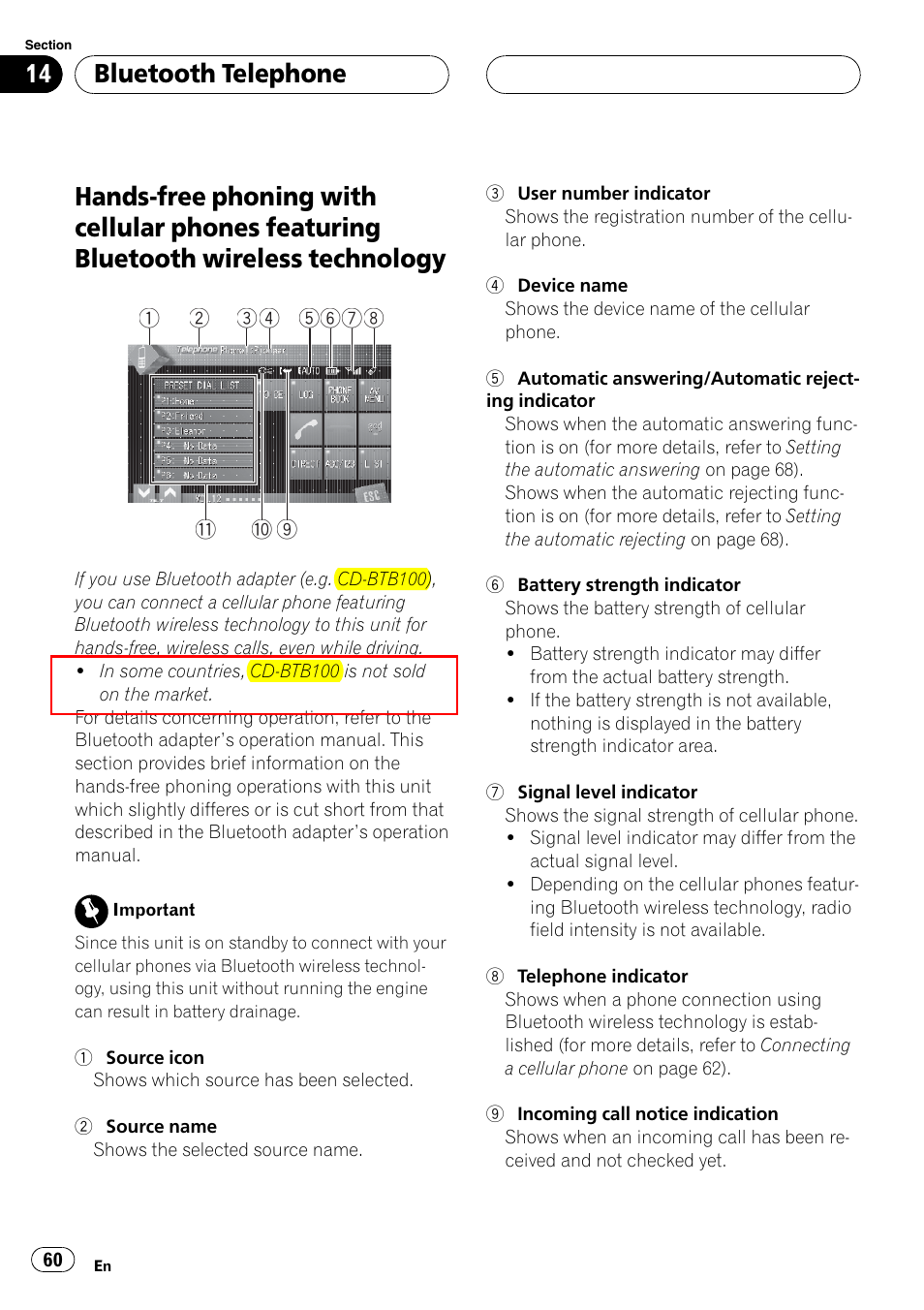 Featuring bluetooth wireless technology, Bluetooth telephone | Pioneer SUPERTUNERIIID+ AVH-P7850DVD User Manual | Page 60 / 132