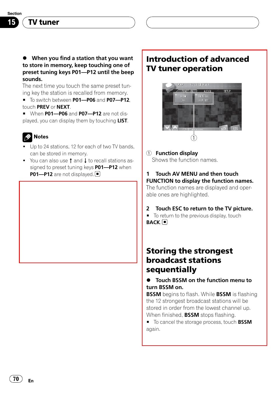 Introduction of advanced tv tuner, Operation, Storing the strongest broadcast stations | Sequentially, Introduction of advanced tv tuner operation, Tv tuner | Pioneer SUPERTUNERIIID+ AVH-P7850DVD User Manual | Page 70 / 132