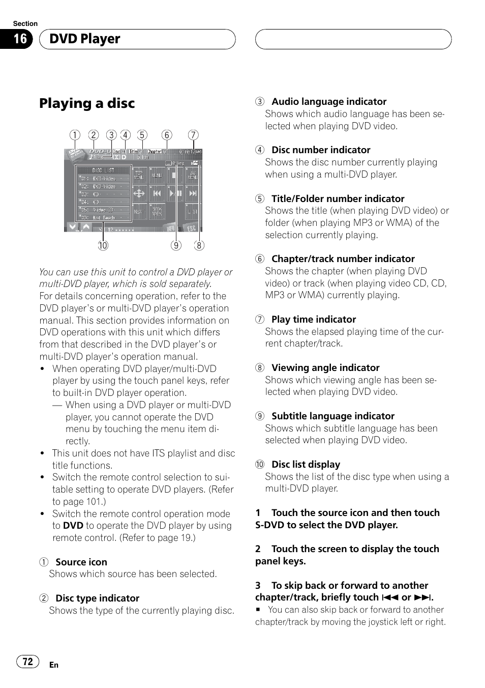 Dvd player playing a disc, Playing a disc, Dvd player | Pioneer SUPERTUNERIIID+ AVH-P7850DVD User Manual | Page 72 / 132