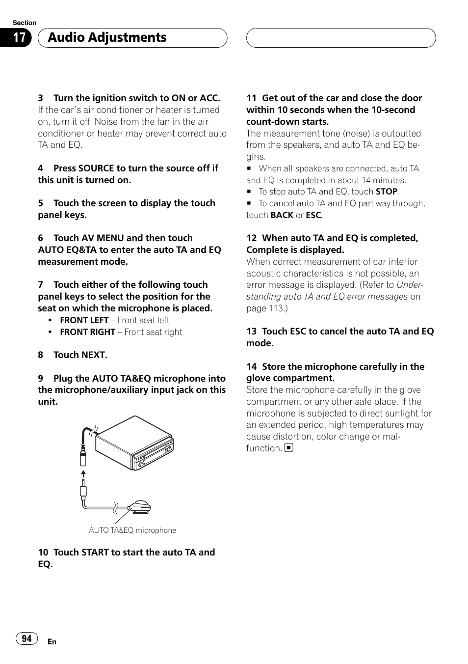 Audio adjustments | Pioneer SUPERTUNERIIID+ AVH-P7850DVD User Manual | Page 94 / 132