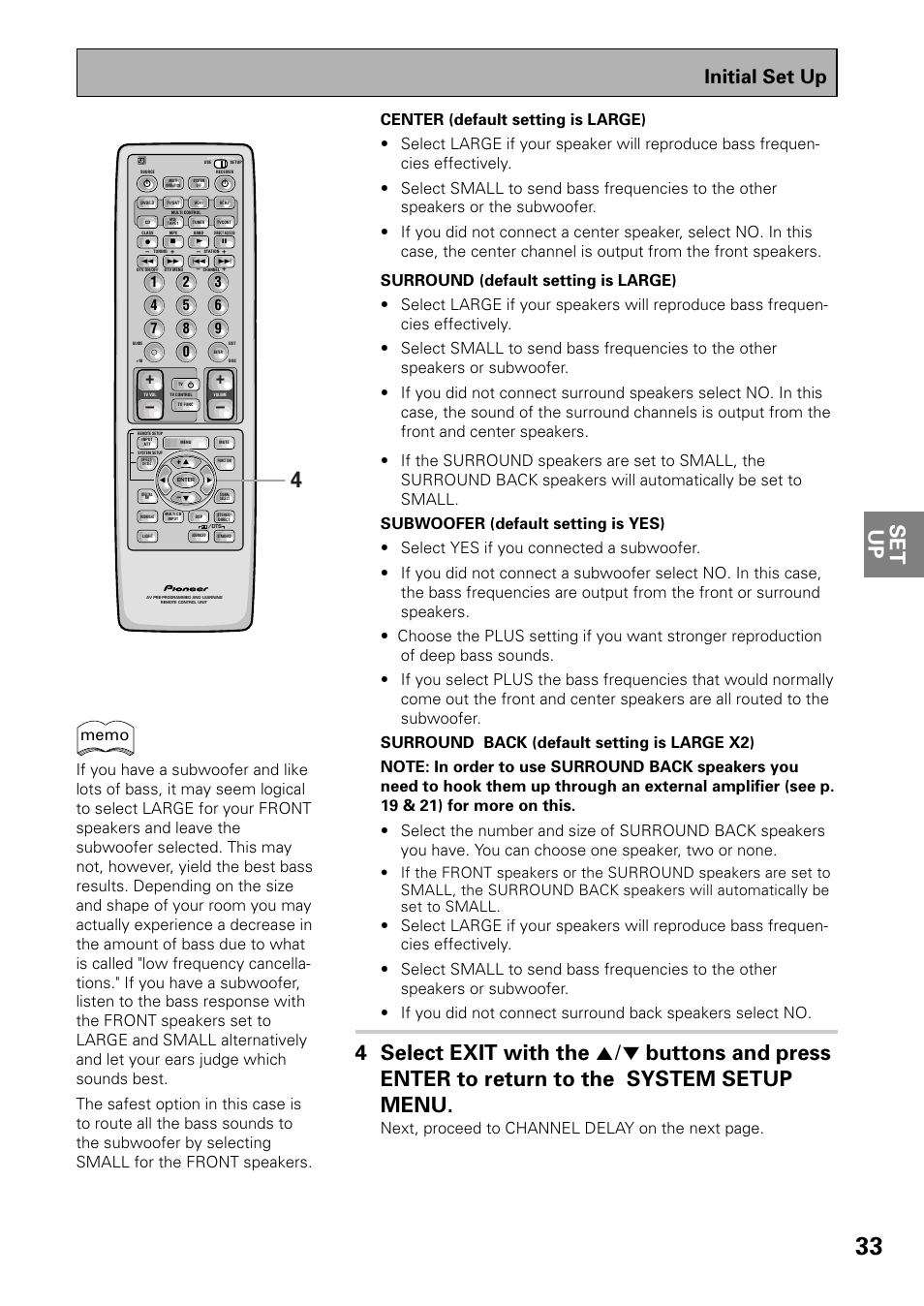 Set up, Initial set up | Pioneer VSX-D909S User Manual | Page 33 / 92