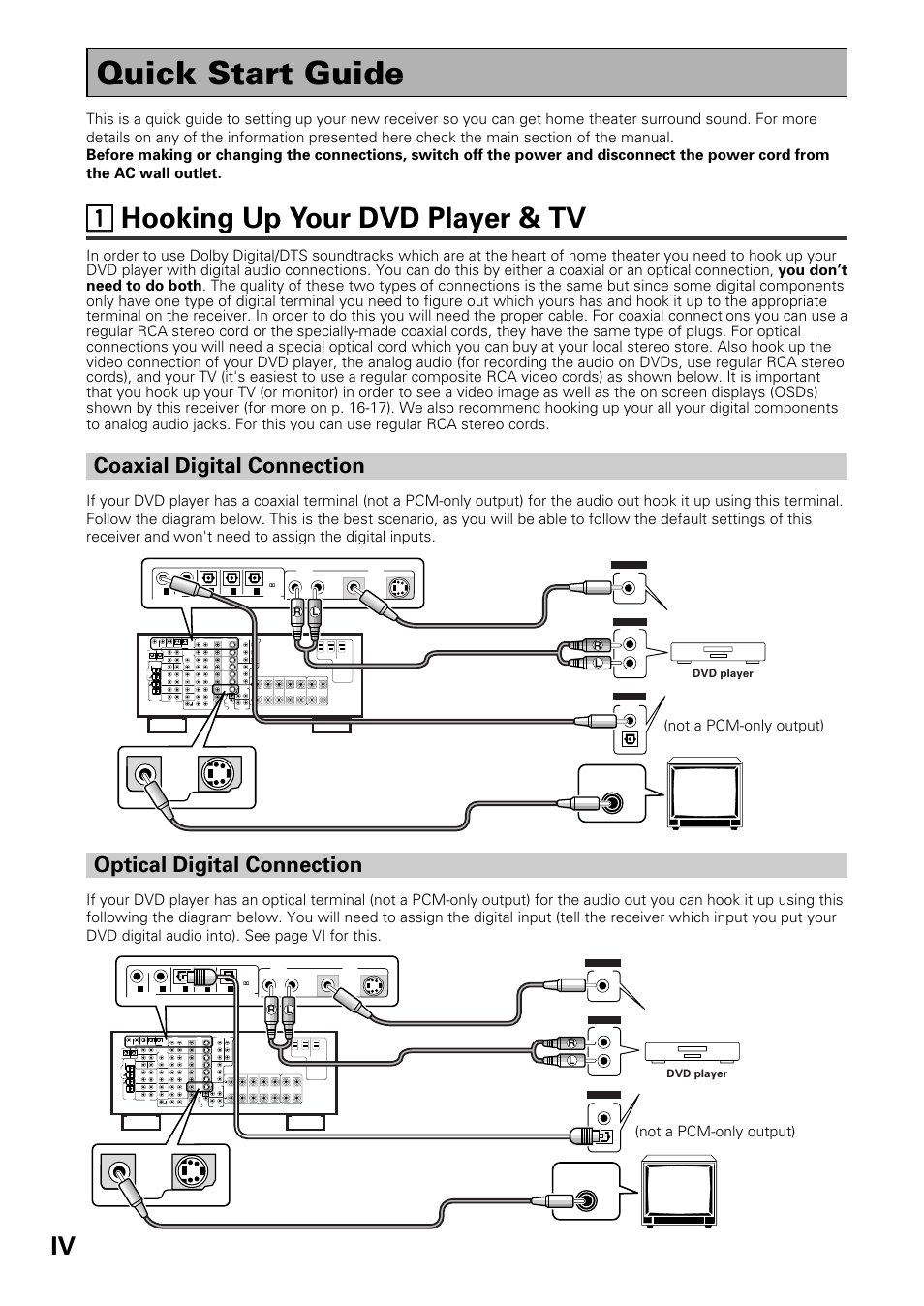 Quick start guide, 11 hooking up your dvd player & tv, Coaxial digital connection | Optical digital connection | Pioneer VSX-D909S User Manual | Page 4 / 92