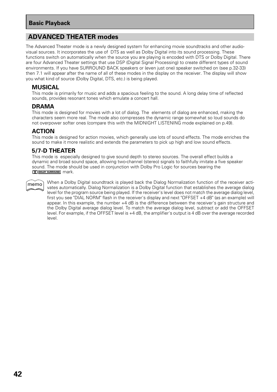 Advanced theater modes | Pioneer VSX-D909S User Manual | Page 42 / 92