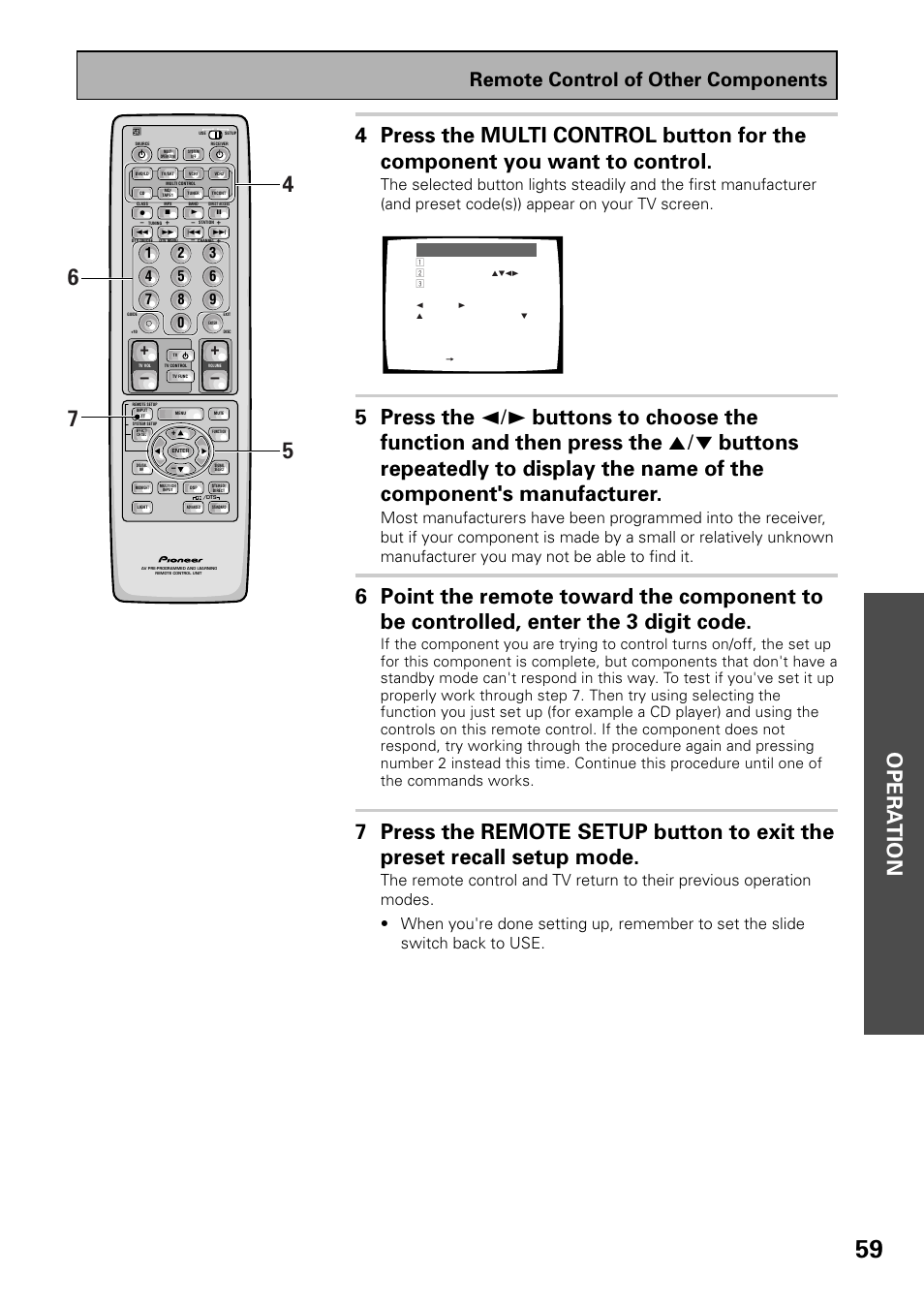 Opera tion, Remote control of other components | Pioneer VSX-D909S User Manual | Page 59 / 92
