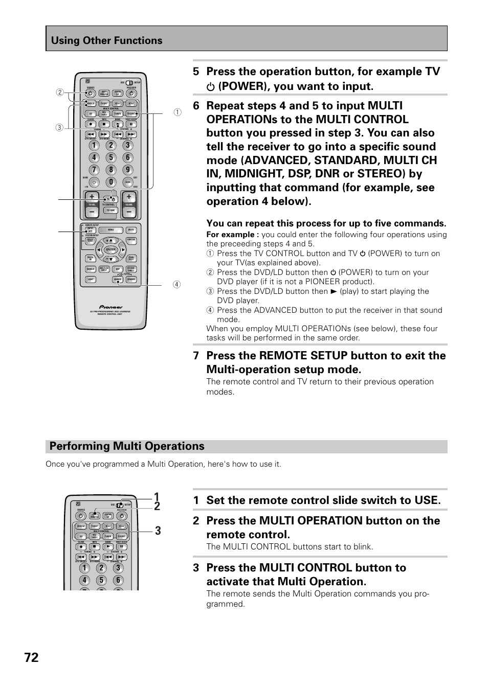Performing multi operations, Using other functions, The multi control buttons start to blink | Pioneer VSX-D909S User Manual | Page 72 / 92