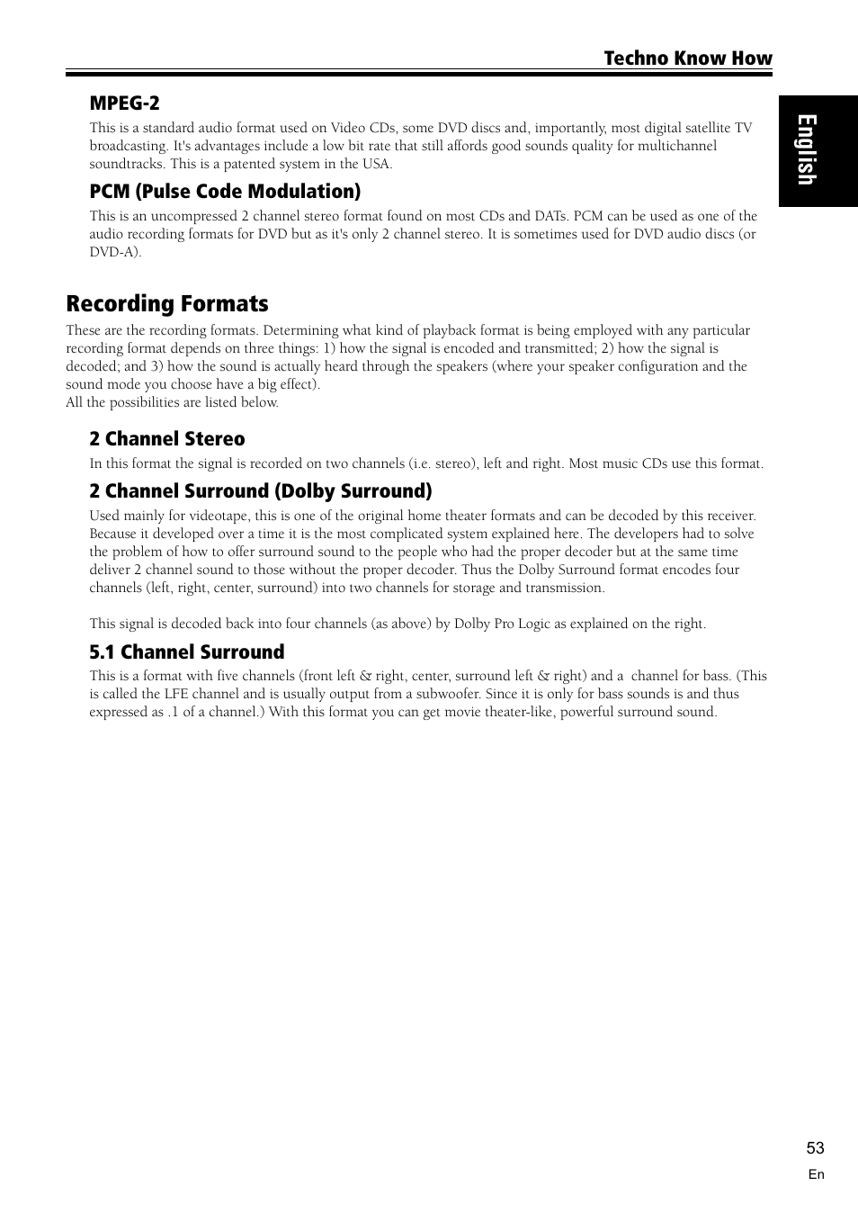 Recording formats 53, English, Recording formats | Pioneer VSX-C300 User Manual | Page 53 / 56