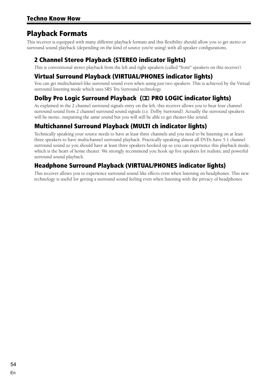 Playback formats 54, Playback formats | Pioneer VSX-C300 User Manual | Page 54 / 56