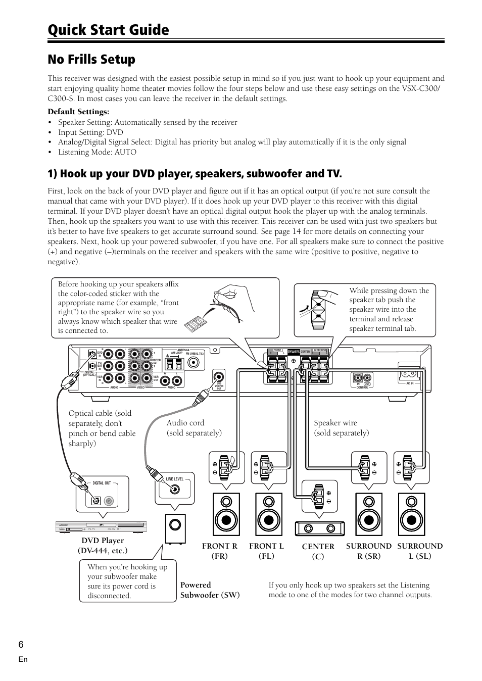 Quick start guide, No frills setup | Pioneer VSX-C300 User Manual | Page 6 / 56