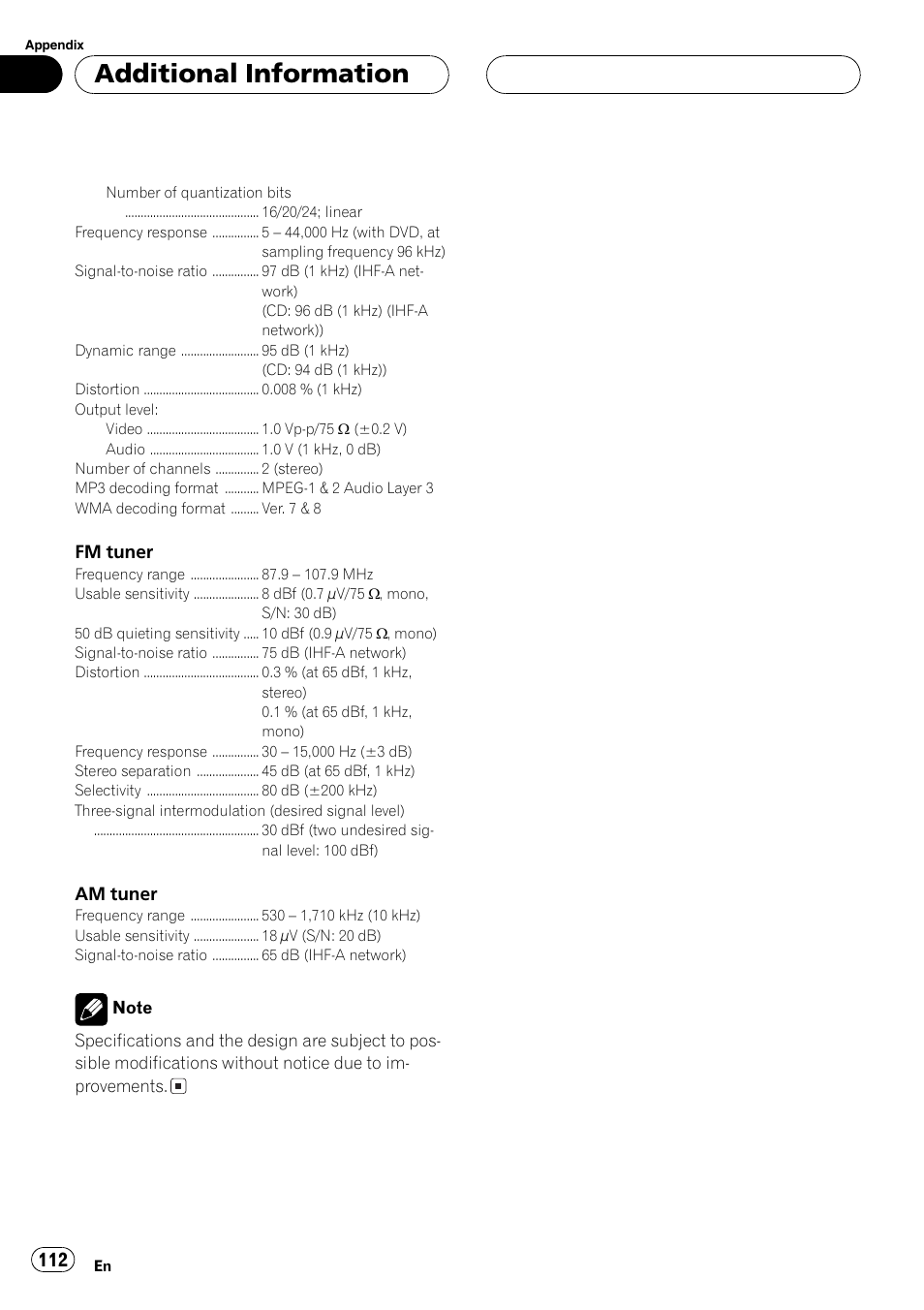 Additionalinformation | Pioneer AVH-P6600DVD User Manual | Page 112 / 114