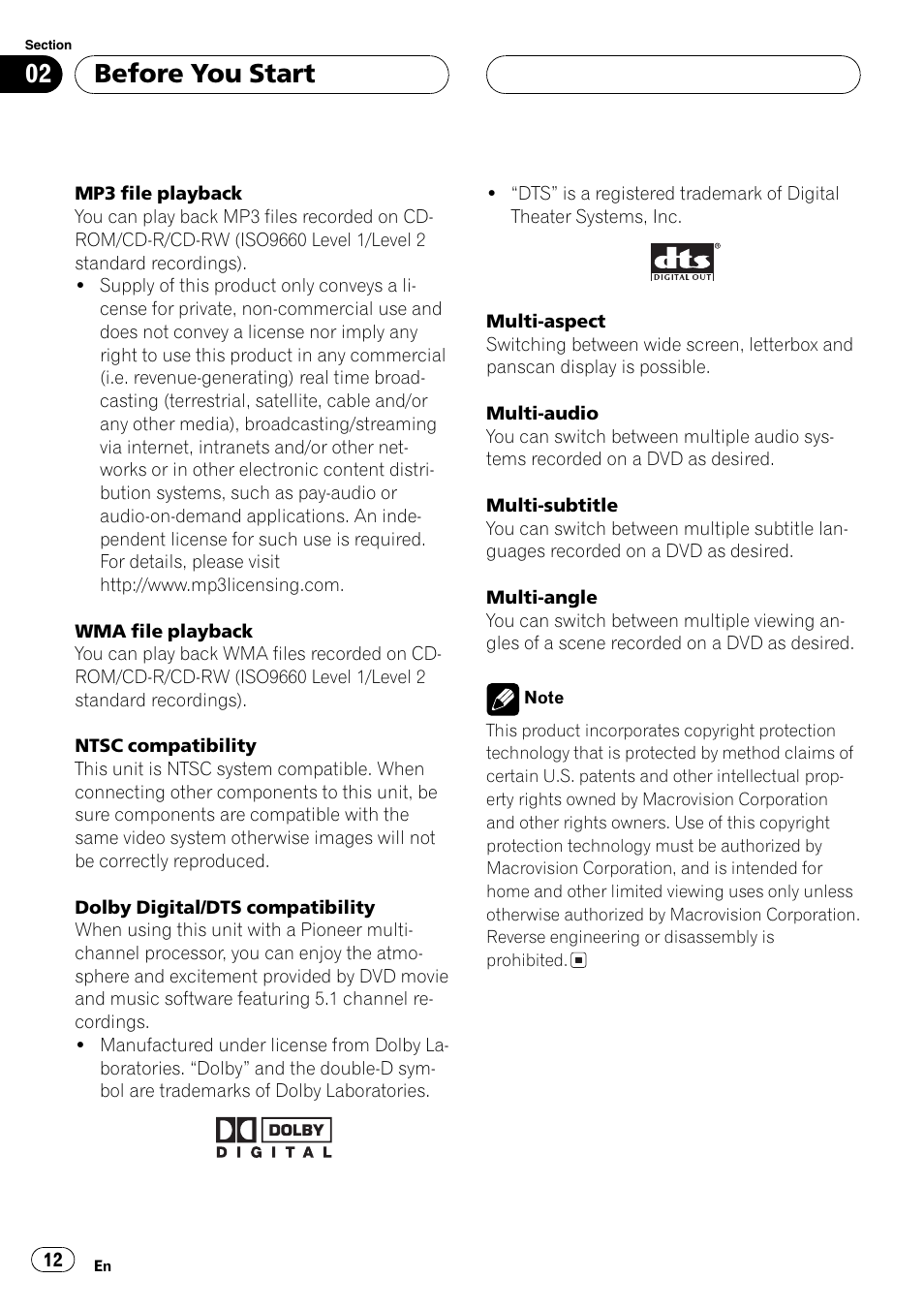 Before you start | Pioneer AVH-P6600DVD User Manual | Page 12 / 114