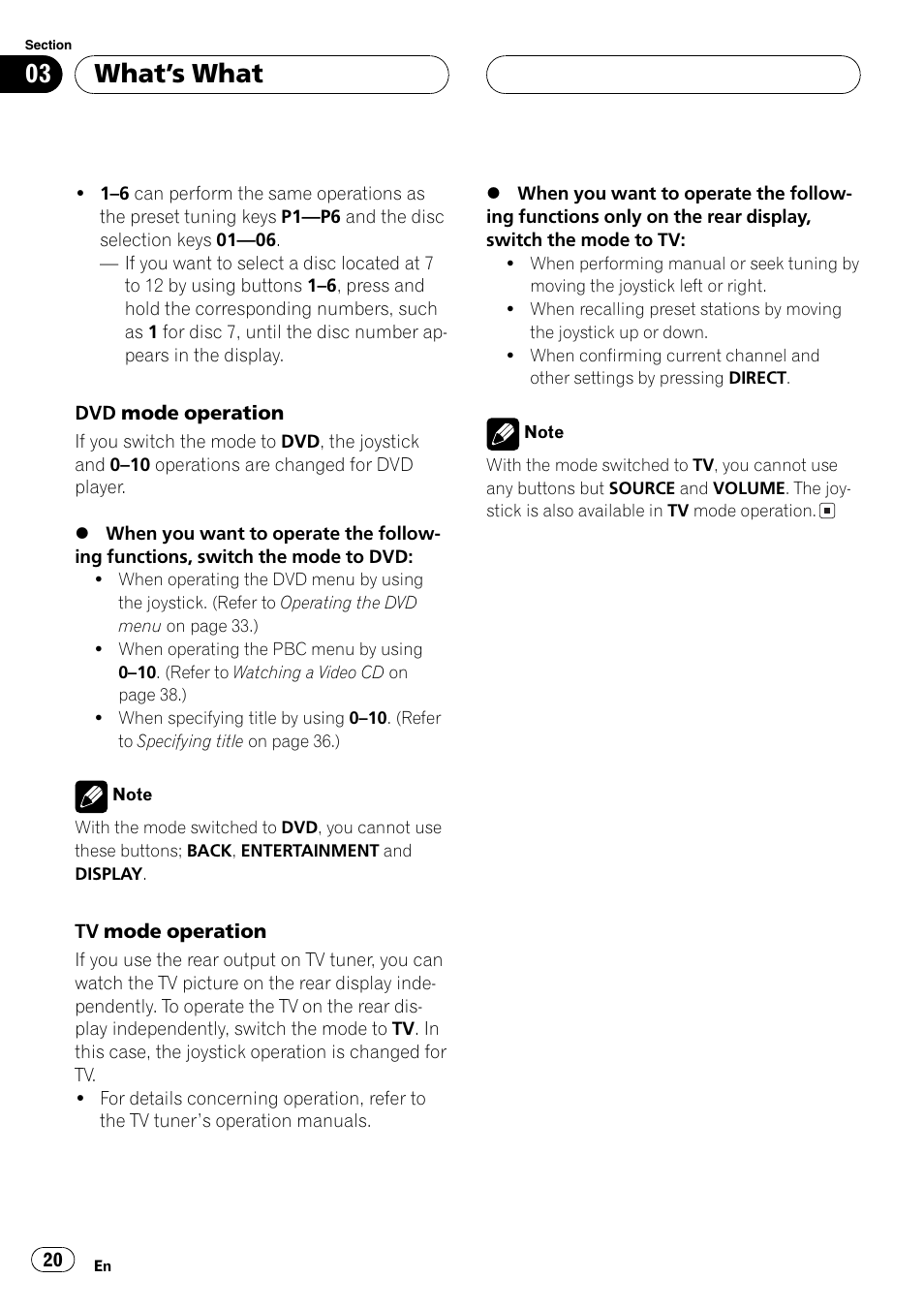 Whats what | Pioneer AVH-P6600DVD User Manual | Page 20 / 114