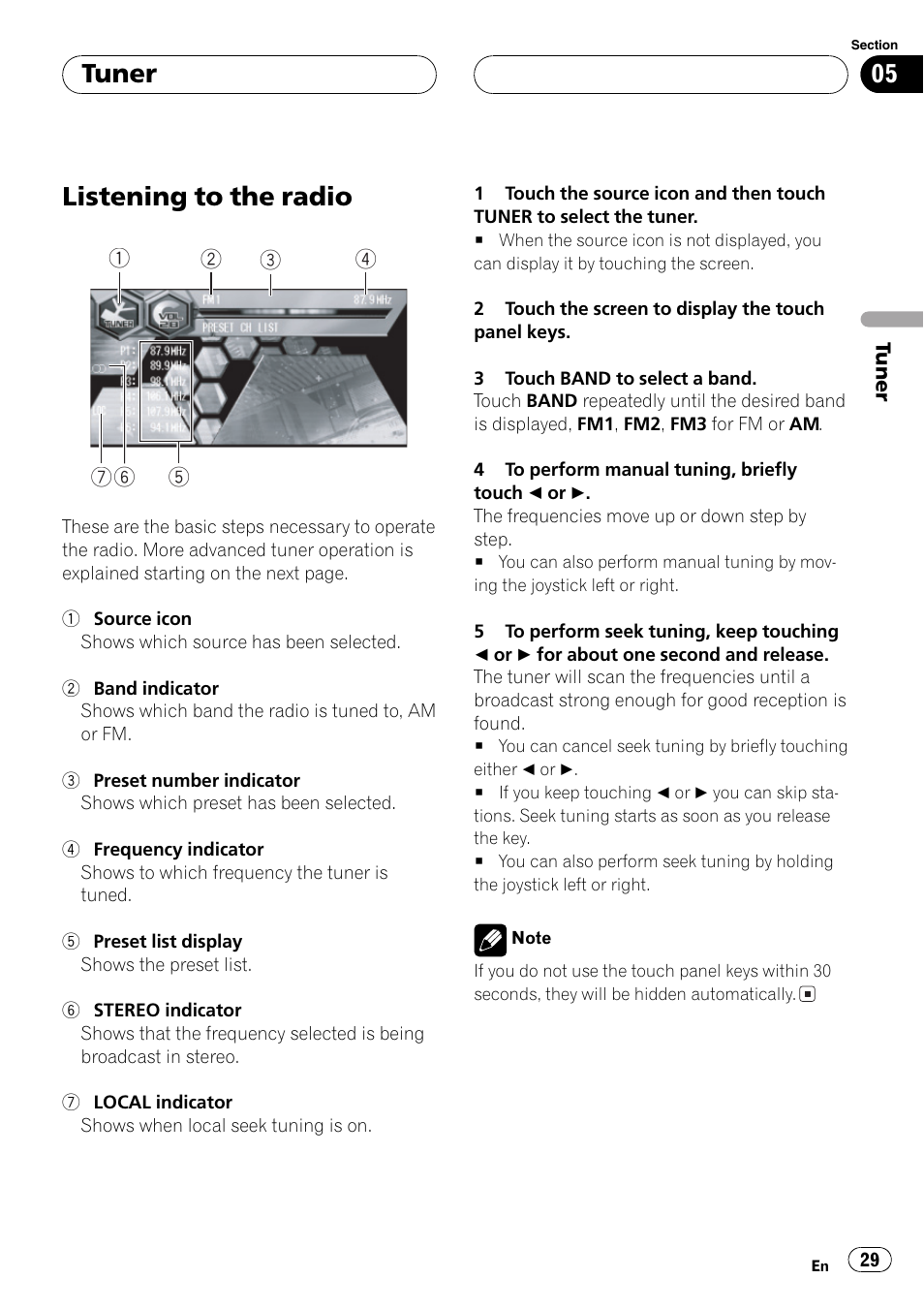 Tuner listening to the radio 29, Listening to the radio, Tuner | Pioneer AVH-P6600DVD User Manual | Page 29 / 114