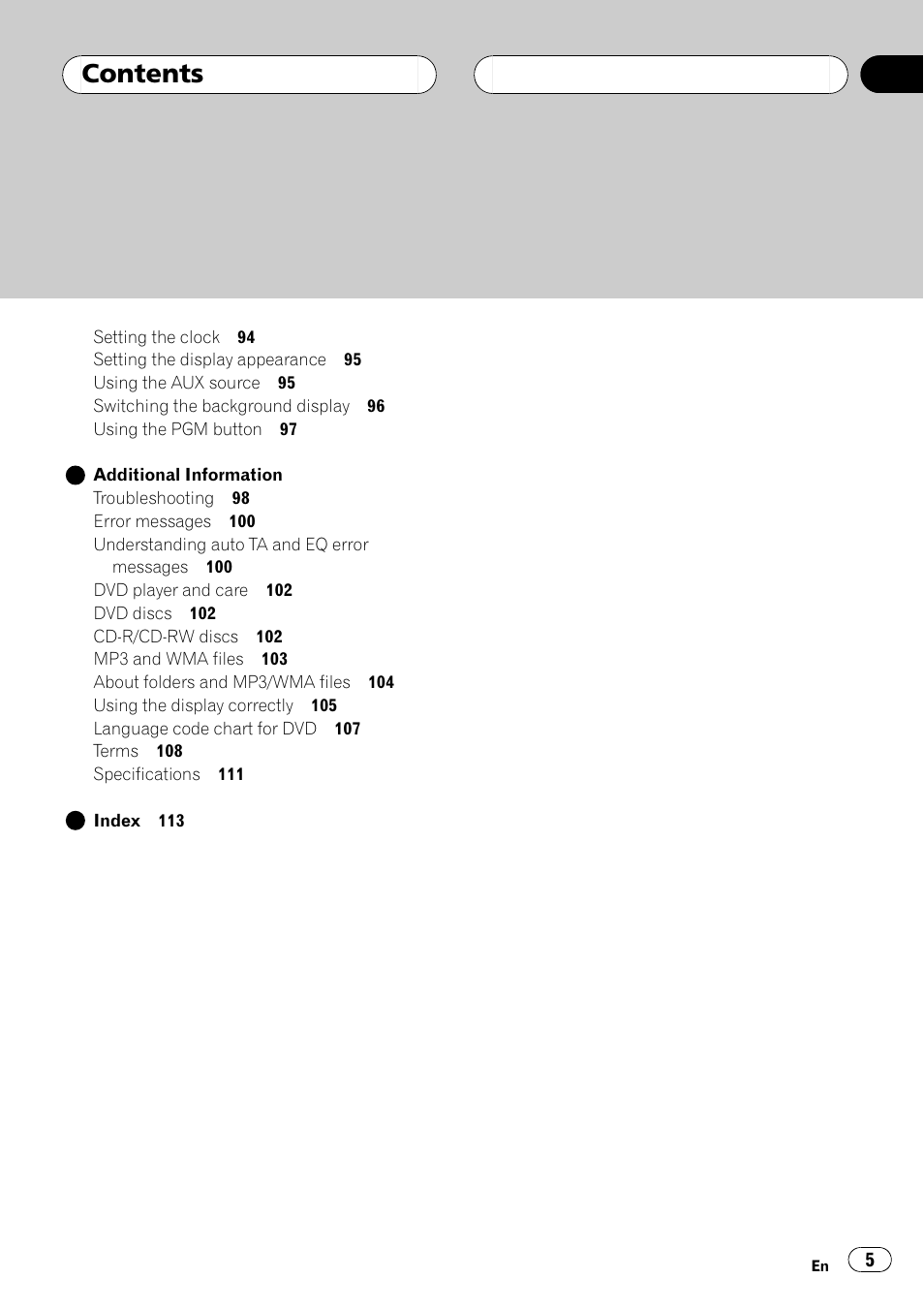 Pioneer AVH-P6600DVD User Manual | Page 5 / 114