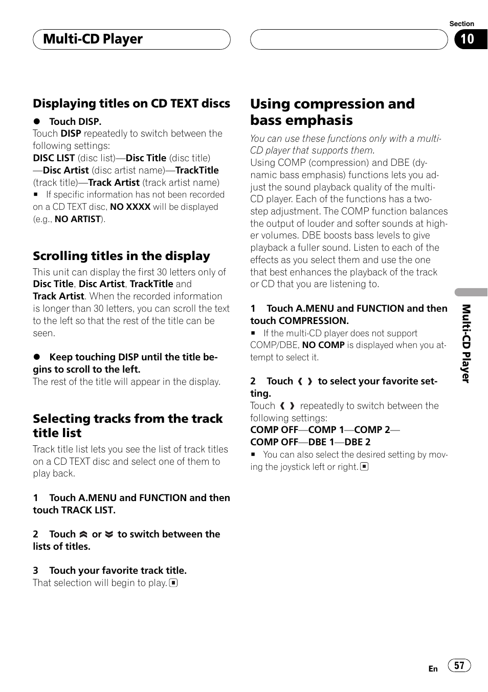 Using compression and bass emphasis 57, Using compression and bass emphasis, Multi-cd player | Pioneer AVH-P6600DVD User Manual | Page 57 / 114