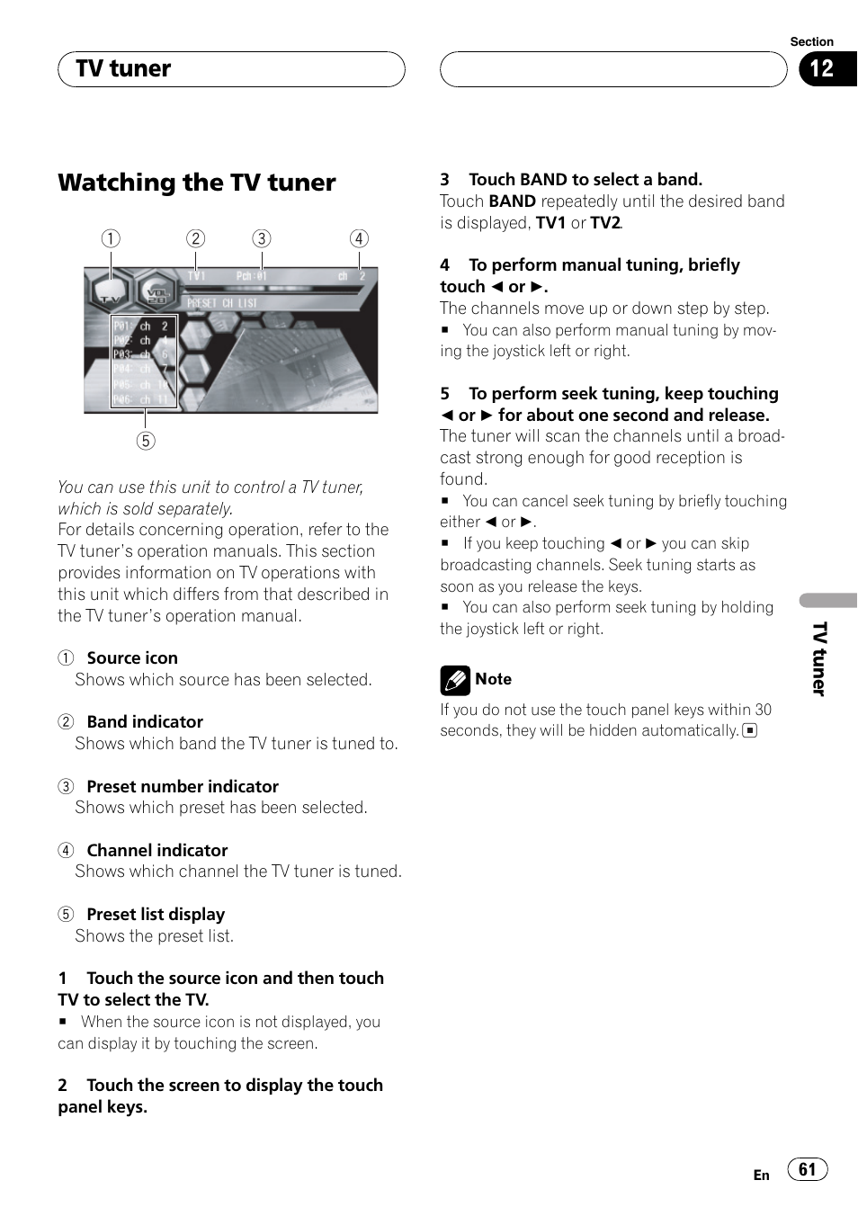 Tv tuner watching the tv tuner 61, Watching the tv tuner, Tv tuner | Pioneer AVH-P6600DVD User Manual | Page 61 / 114