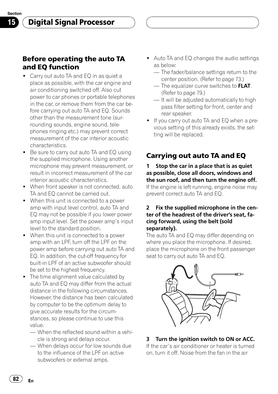 Digitalsignalprocessor, Before operating the auto ta and eq function, Carrying out auto ta and eq | Pioneer AVH-P6600DVD User Manual | Page 82 / 114