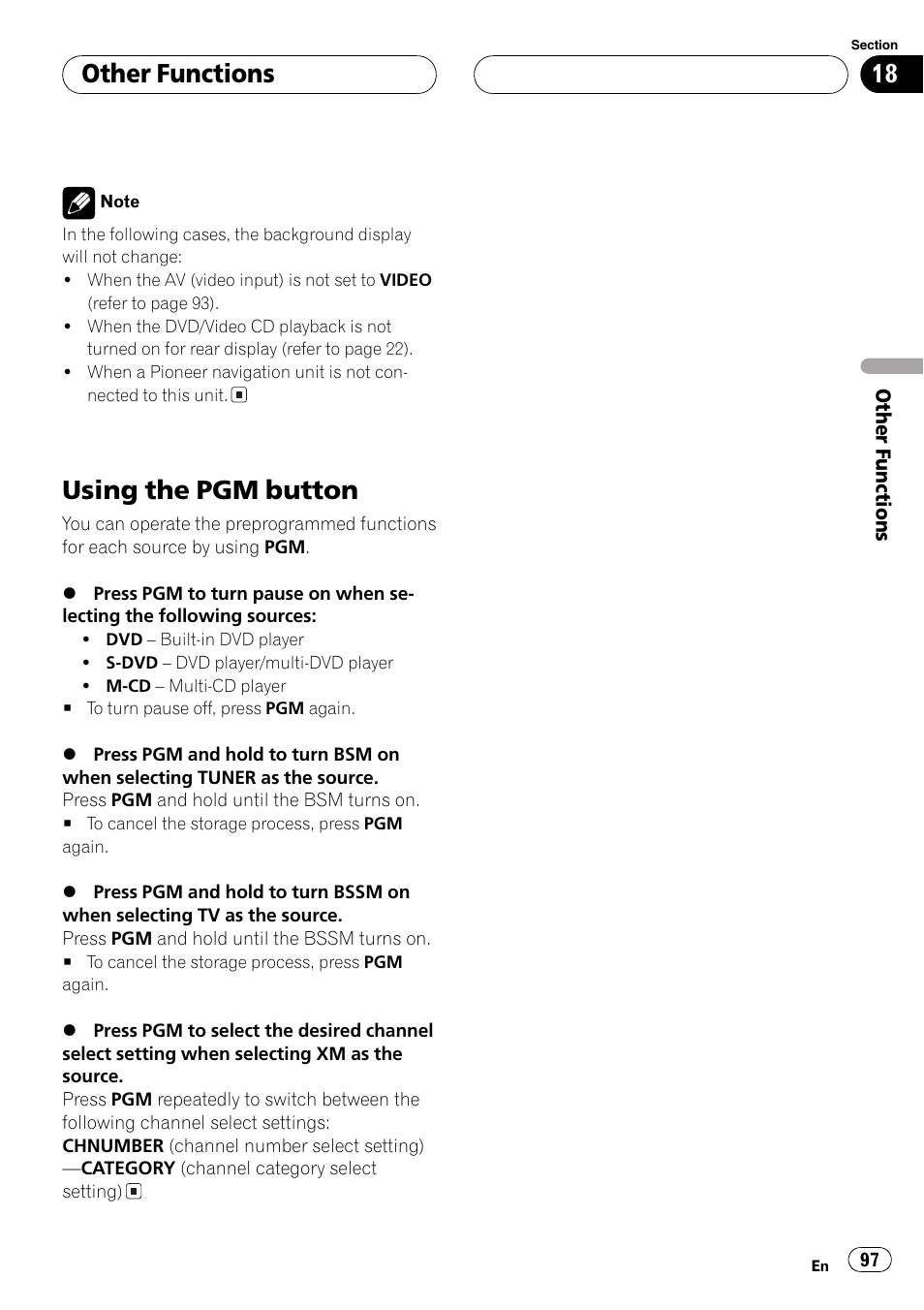 Using the pgm button 97, Using the, Using the pgm button | Other functions | Pioneer AVH-P6600DVD User Manual | Page 97 / 114