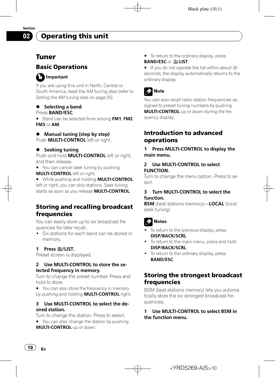 Tuner, Basic operations 10, Storing and recalling broadcast | Frequencies, Introduction to advanced, Operations, Storing the strongest broadcast, Operating this unit, Basic operations, Storing and recalling broadcast frequencies | Pioneer Super Tuner III D DEH-3100UB User Manual | Page 10 / 112
