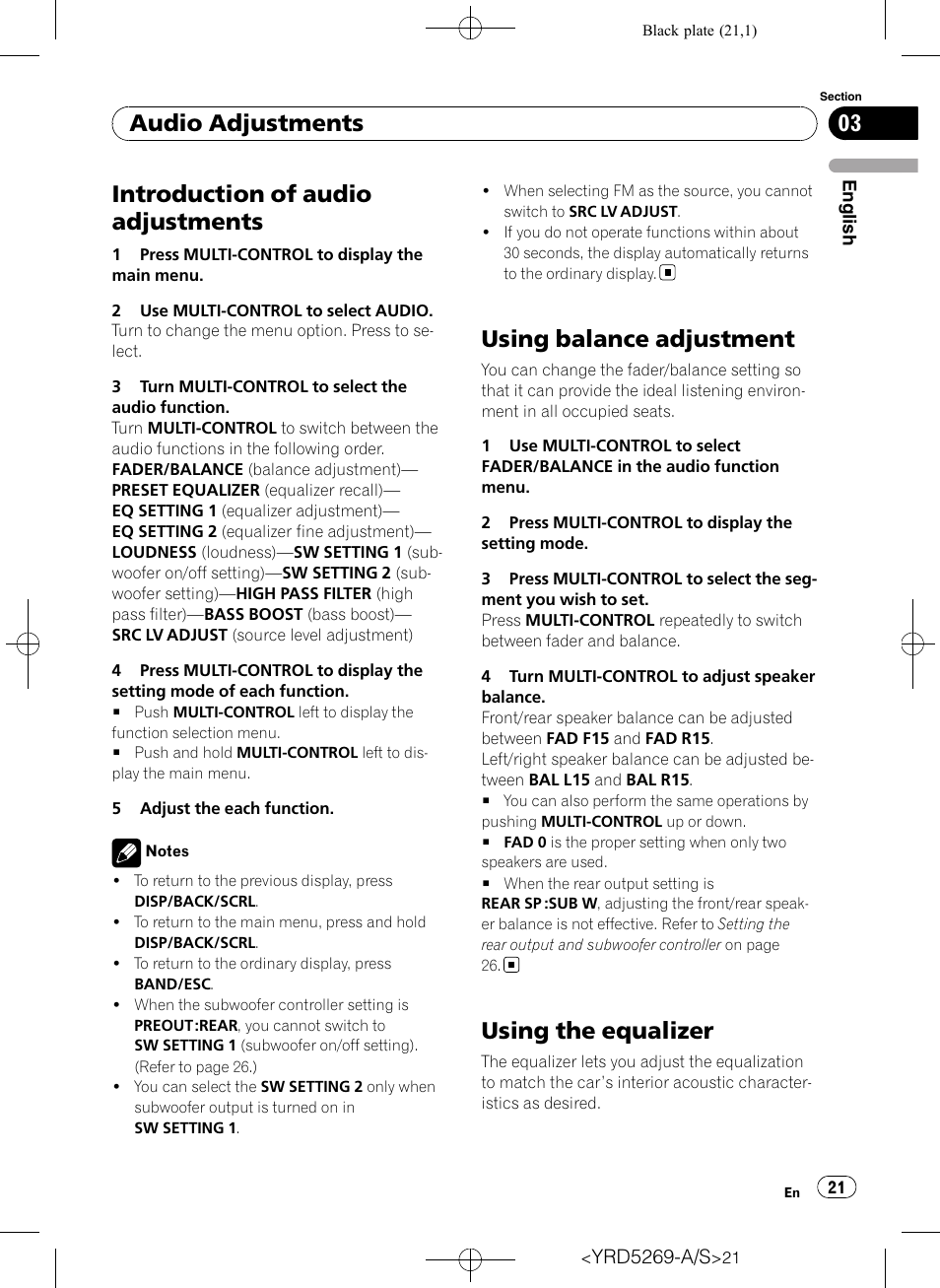 Using balance adjustment, Using the equalizer, Introduction of audio adjustments | Audio adjustments | Pioneer Super Tuner III D DEH-3100UB User Manual | Page 21 / 112
