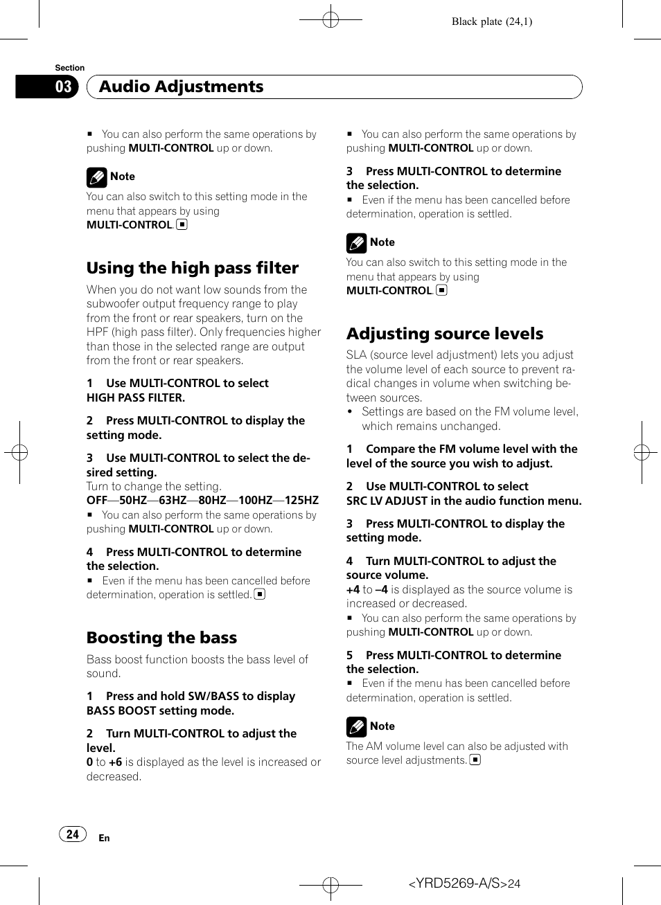 Using the high pass filter, Boosting the bass, Adjusting source levels | Audio adjustments | Pioneer Super Tuner III D DEH-3100UB User Manual | Page 24 / 112